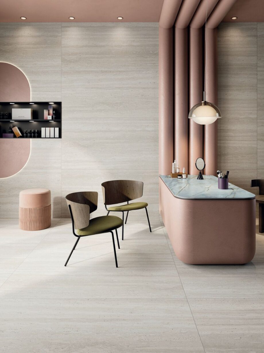 Stone effect porcelain ABK Sensi Roma White – view 5 Stone effect porcelain tiles ABK Sensi Roma White, 80x80 cm, 8.5 mm, natural matt, slip-resistant R10 – 5