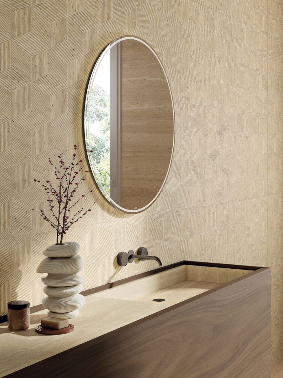 Stone effect decorative tile ABK Sensi Roma Cube Cream, 60×120 cm, 8.5 mm, matt – view 3 Stone effect decorative tile ABK Sensi Roma Cube Cream, 60x120 cm, 8.5 mm, matt – 3
