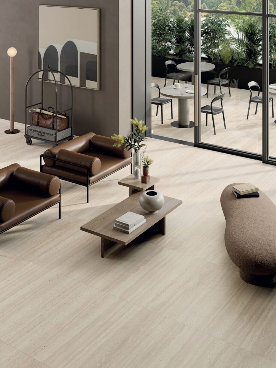 Stone effect outdoor porcelain tile ABK Sensi Roma Ivory, 60×120 cm, 20 mm, outdoor, slip-resistant R11 – view 4 Stone effect outdoor porcelain tile ABK Sensi Roma Ivory, 60x120 cm, 20 mm, outdoor, slip-resistant R11 – 4