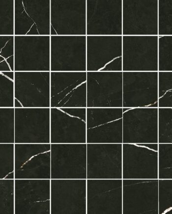 Marble-effect matt porcelain mosaic tile Tau Elite Black 5x5, 30x30 cm, black