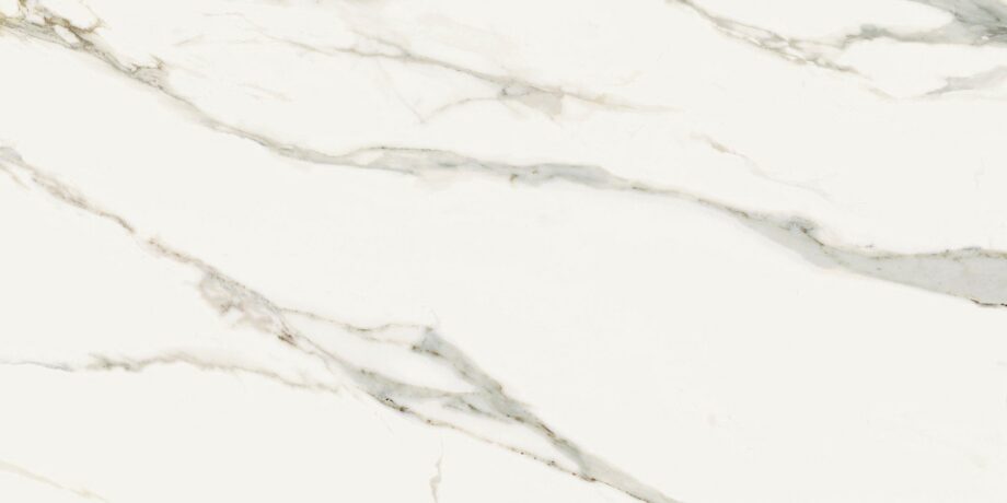 Marble effect porcelain tiles ABK Sensi Signoria Calacatta Michelangelo bookmatch A, 60x120 cm, 8.5 mm, 3D textured (antique)
