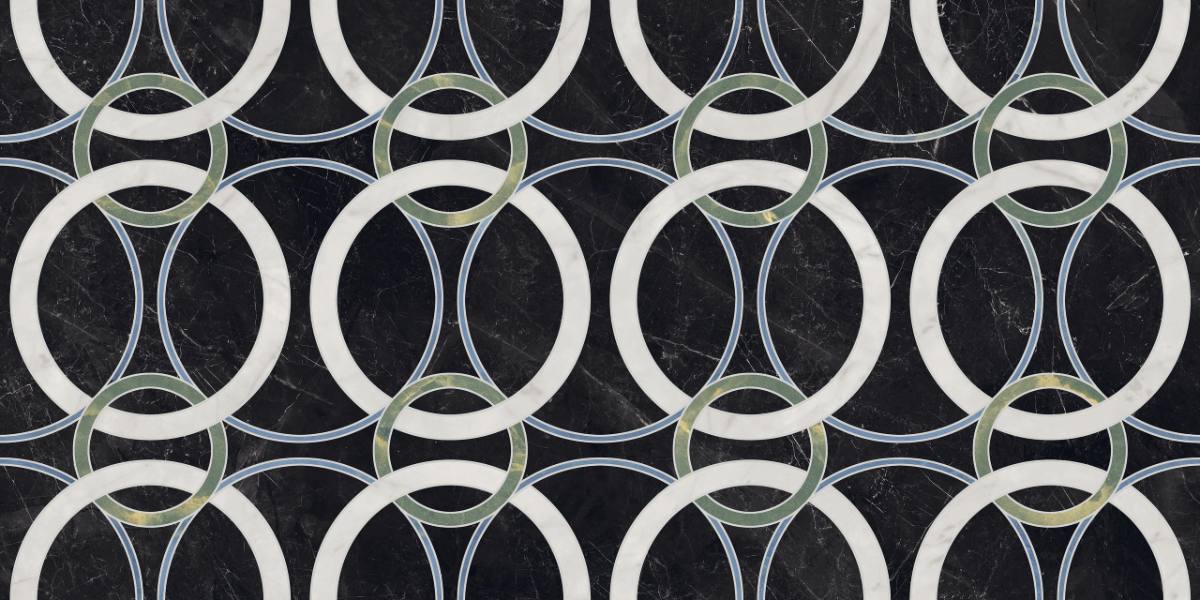 Marble mosaic effect porcelain tile ABK Sensi Fantasy Circular, 60x120 cm, 8.5 mm, polished 3D textured (lux 3D)