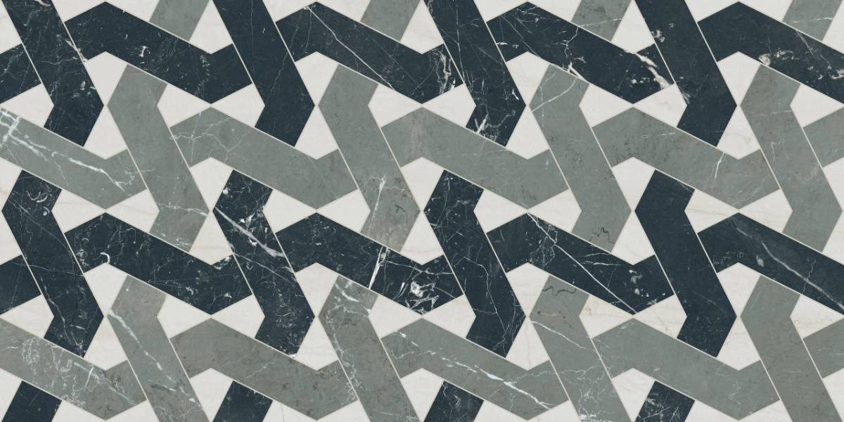 Marble mosaic effect porcelain tile ABK Sensi Fantasy Zigzag, 60x120 cm, 8.5 mm, polished 3D textured (lux 3D)