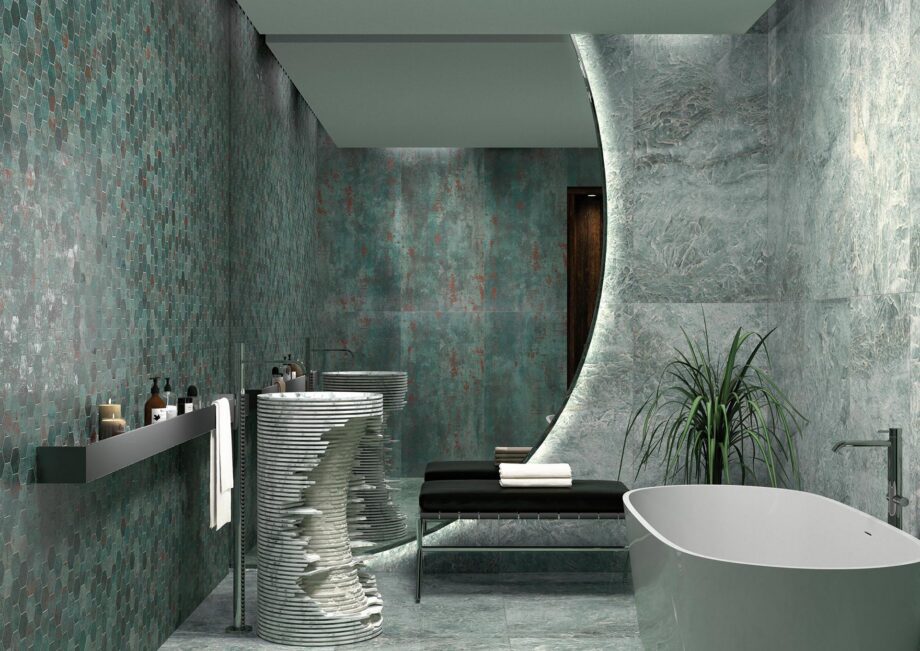 Marble-effect polished porcelain floor tile Tau Taj Mahal Seagreen, sea green, rectified – view 3 Marble-effect polished porcelain floor tile Tau Taj Mahal Seagreen, 60x120 cm, 10.5 mm, sea green, rectified – 3