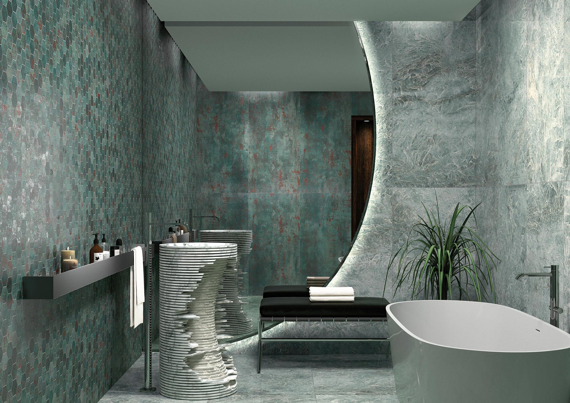 Marble-effect polished porcelain floor tile Tau Taj Mahal Seagreen, 60x120 cm, 10.5 mm, sea green, rectified – 3