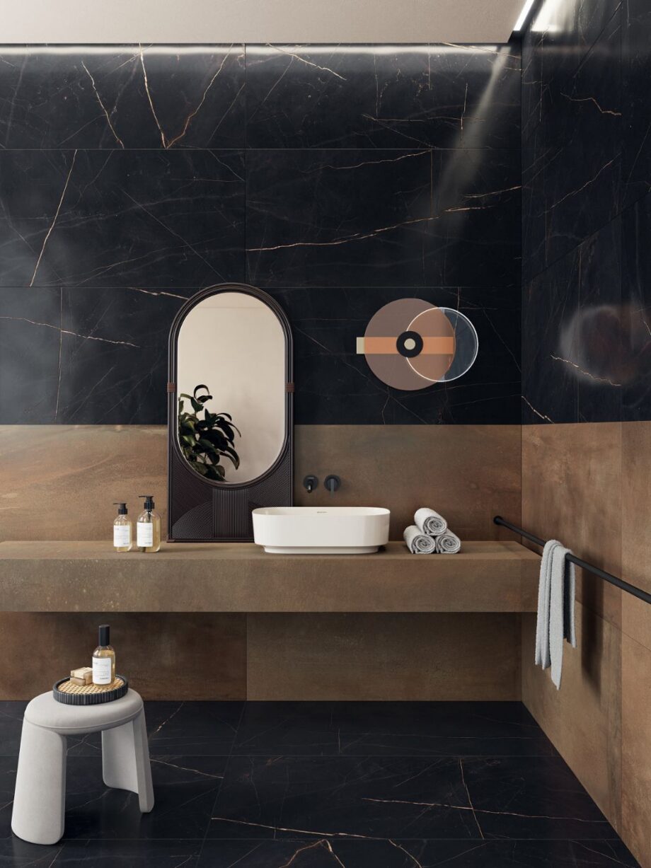 Marble effect porcelain ABK Sensi 900 Precious Black – view 5 Marble effect porcelain tiles ABK Sensi 900 Precious Black, 120x120 cm, 8.5 mm, polished (lux) – 5