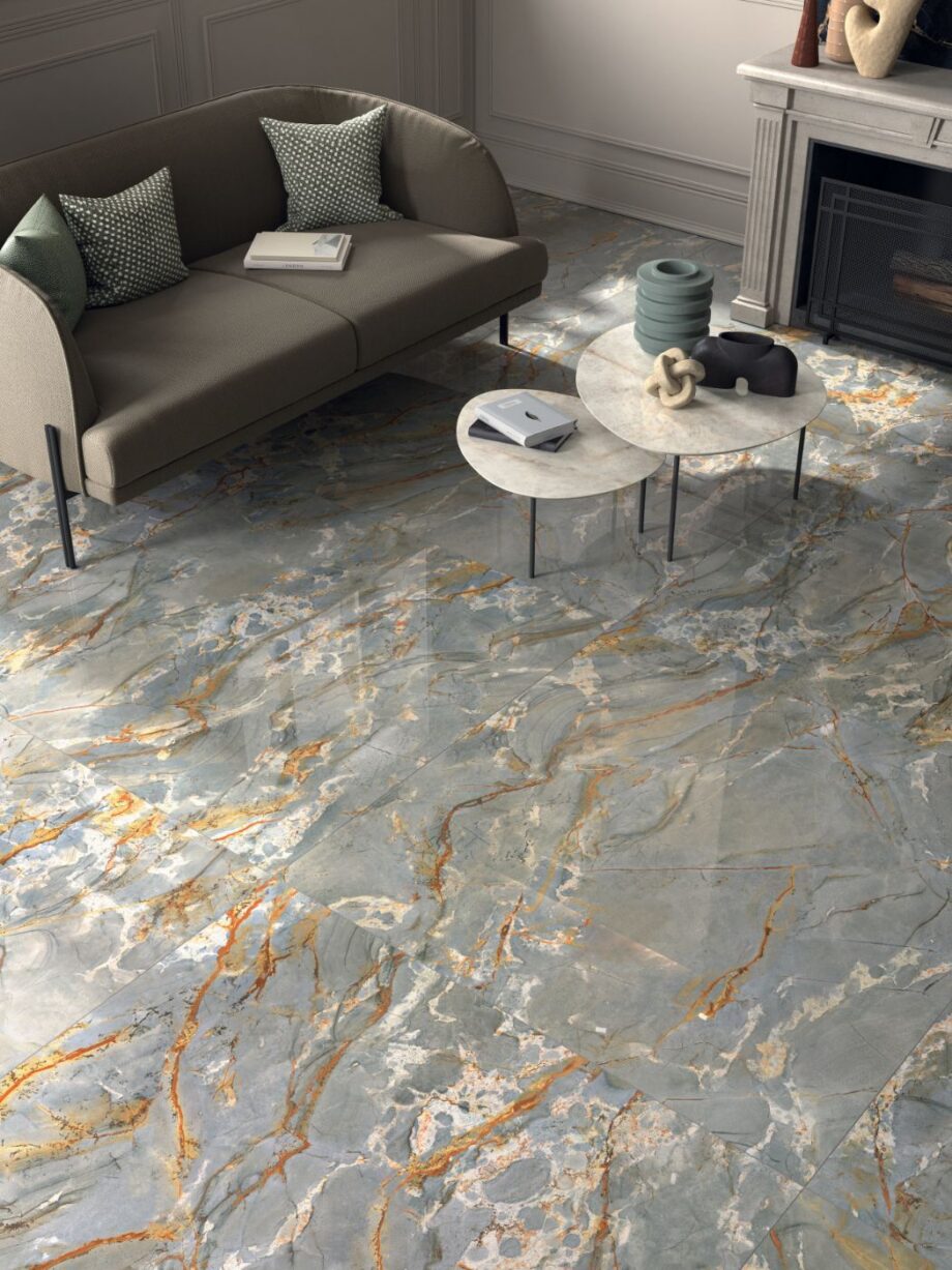 Marble effect ABK Sensi Signoria Grigio Siena, polished (lux) – view 4 Marble effect porcelain tiles ABK Sensi Signoria Grigio Siena, 120x120 cm, 8.5 mm, polished (lux) – 4