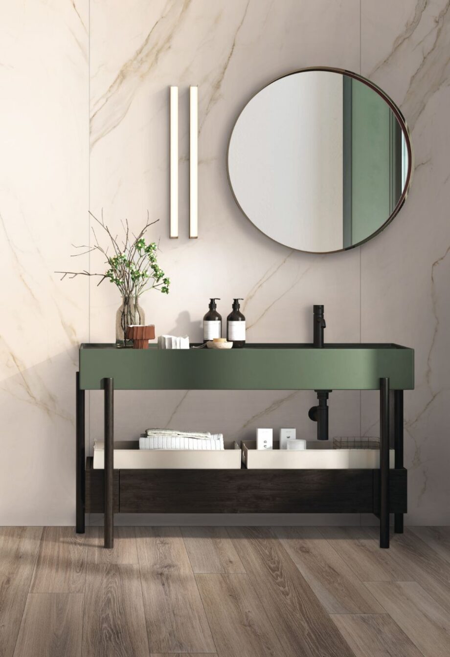 Marble effect porcelain ABK Sensi Up Calacatta Gold – view 4 Marble effect porcelain tiles ABK Sensi Up Calacatta Gold, 120x120 cm, 8.5 mm, polished (lux) – 4