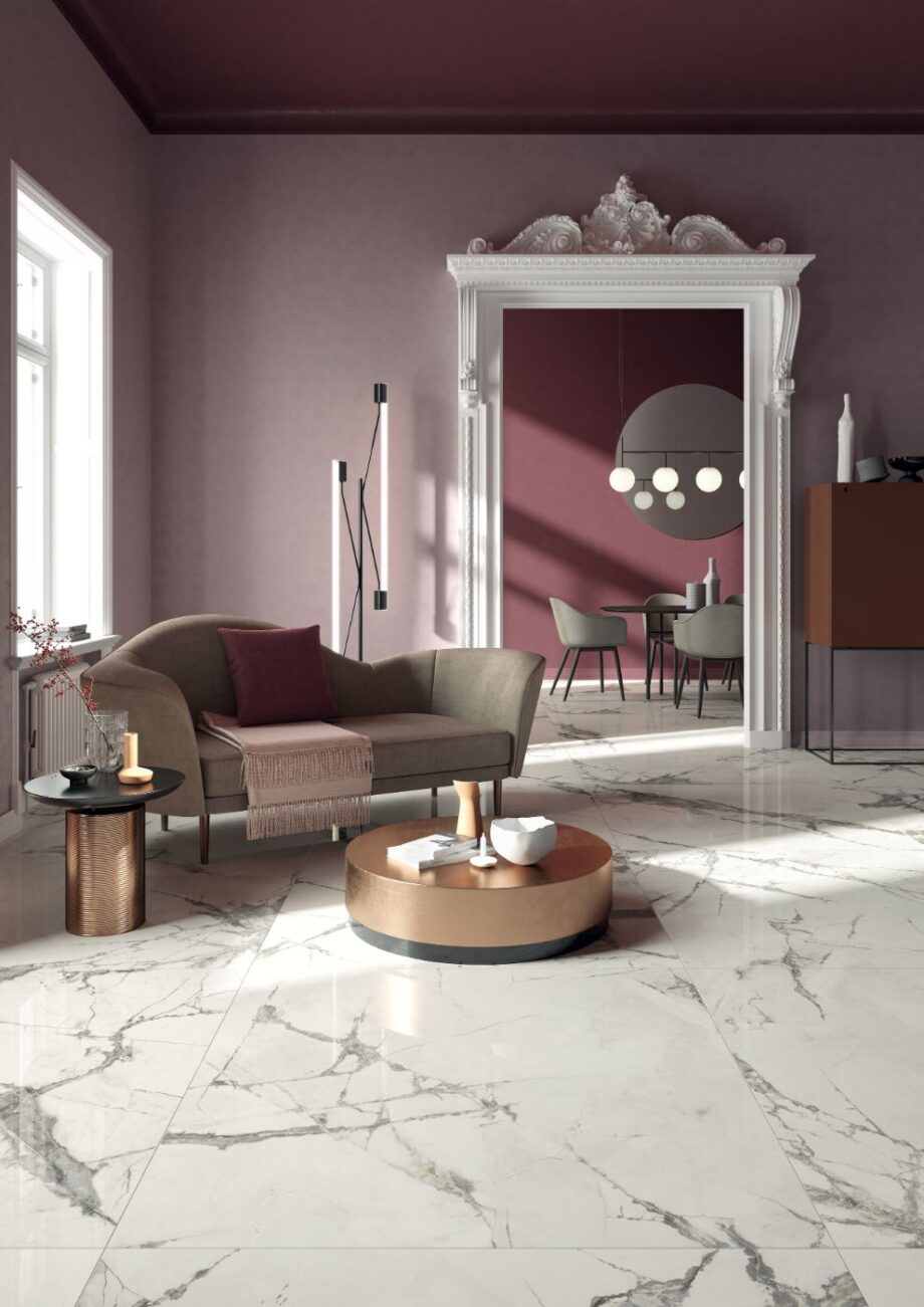 Marmorimustriga ABK Sensi Up Invisible Pearl – vaade 4 Marble effect porcelain tiles ABK Sensi Up Invisible Pearl, 120x120 cm, 8.5 mm, polished (lux) – 4