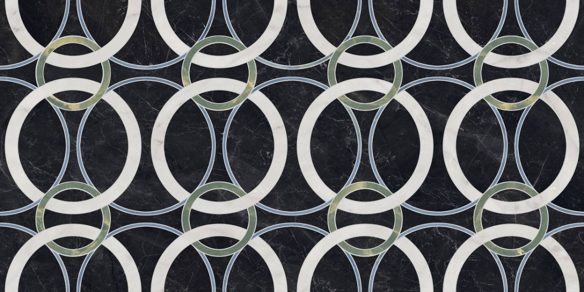 Marble mosaic effect porcelain tile ABK Sensi Fantasy Circular, 60x120 cm, 8.5 mm, polished 3D textured (lux 3D) – 2