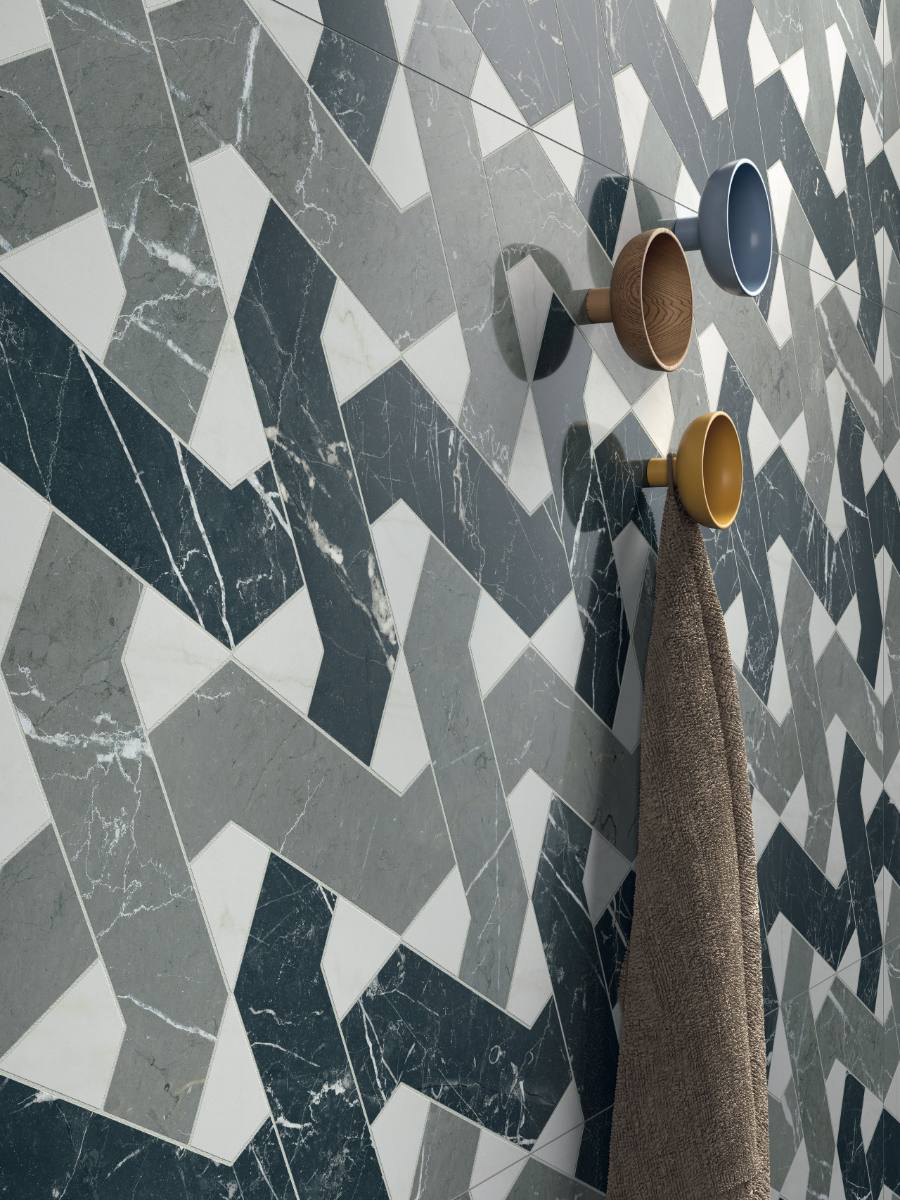 Marble mosaic effect porcelain tile ABK Sensi Fantasy Zigzag, 60x120 cm, 8.5 mm, polished 3D textured (lux 3D) – 3