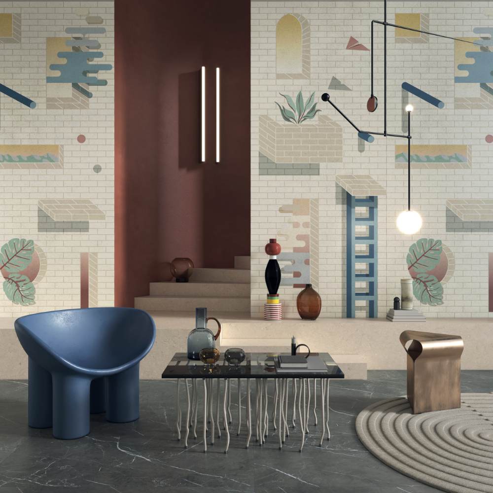 Patterned large porcelain decor slab ABK Wide&Style Bricklane B, 120x280 cm, 6 mm, matt – 2