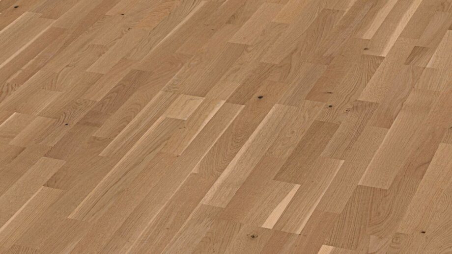 Oak parquet Meister, Longlife PC 200, Greige oak lively 09038, 3-strip, 2400 x 200 mm, brushed, ultra matt lacquered