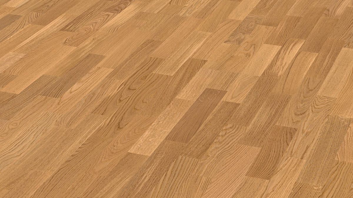 Oak parquet Meister, Longlife PC 200, Oak harmonious 09032, 3-strip, 2400 x 200 mm, brushed, ultra matt lacquered