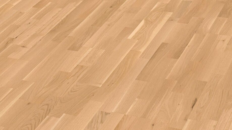Oak parquet Meister, Longlife PC 200, Pure oak lively 09036, 3-strip, 2400 x 200 mm, brushed, ultra matt lacquered