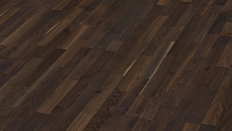 Oak parquet Meister, Longlife PC 200, Smoked oak lively 09034, 3-strip, 2400 x 200 mm, brushed, ultra matt lacquered