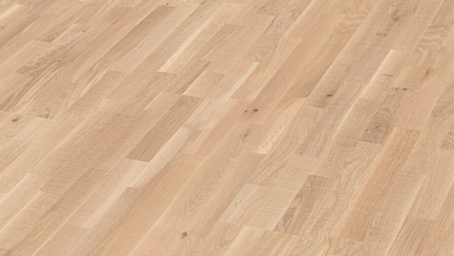 Oak parquet Meister, Longlife PC 200, White oak lively vintage 09042, 3-strip, 2400 x 200 mm, brushed, ultra matt lacquered