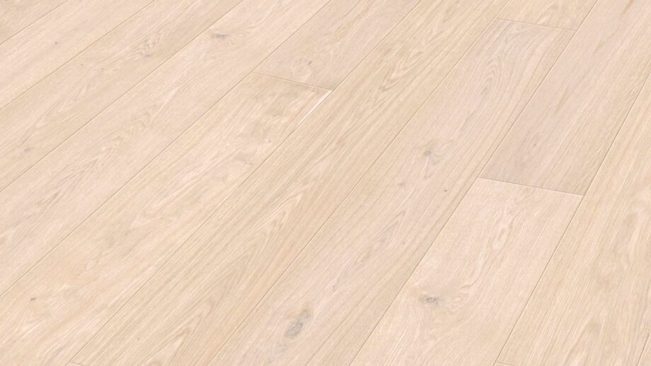 Oak parquet Meister, Longlife PD 400, Authentic limed white oak 09003, 1-strip, 2200 x 180 mm, brushed, ultra matt lacquered