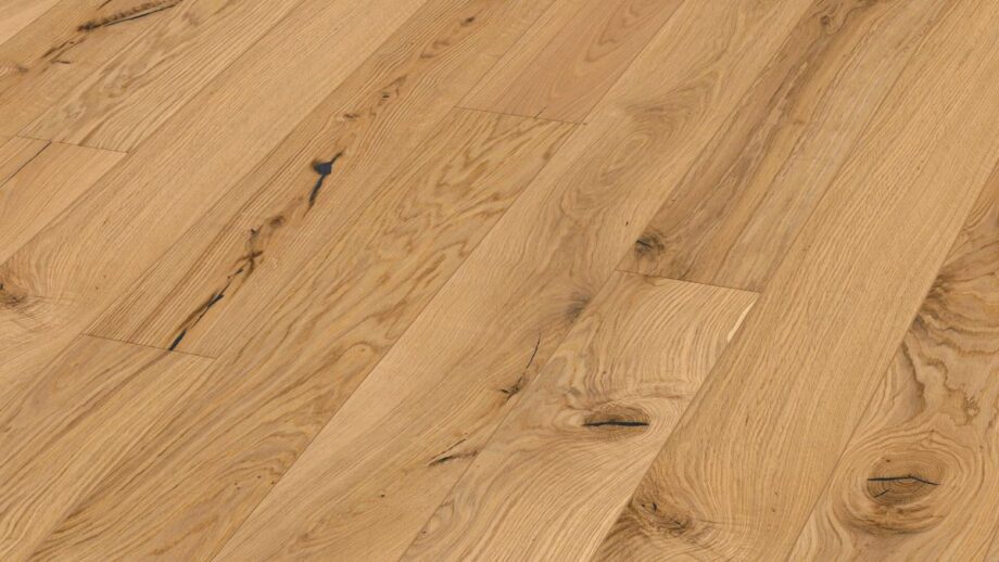 Oak parquet Meister, Longlife PD 400, Authentic oak 09024, 1-strip, 2200 x 180 mm, brushed, naturally oiled