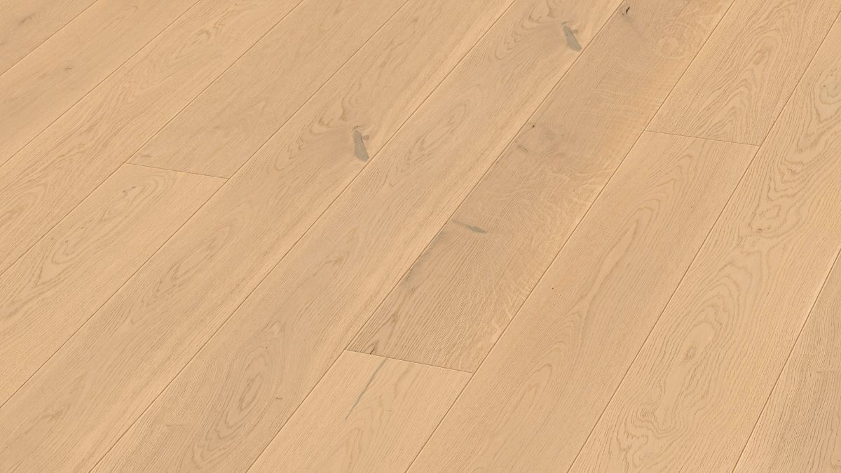 Oak parquet Meister, Longlife PD 400, Authentic pure oak 09025, 1-strip, 2200 x 180 mm, brushed, naturally oiled