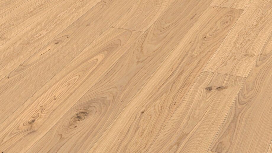 Oak parquet Meister, Longlife PD 400, Natural light oak lively 09023, 1-strip, 2200 x 180 mm, brushed, naturally oiled