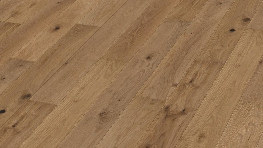 Oak parquet Meister, Longlife PS 300, Authentic greige oak 09006, 1-strip short plank, 1187 x 142 mm, brushed, ultra matt lacquered