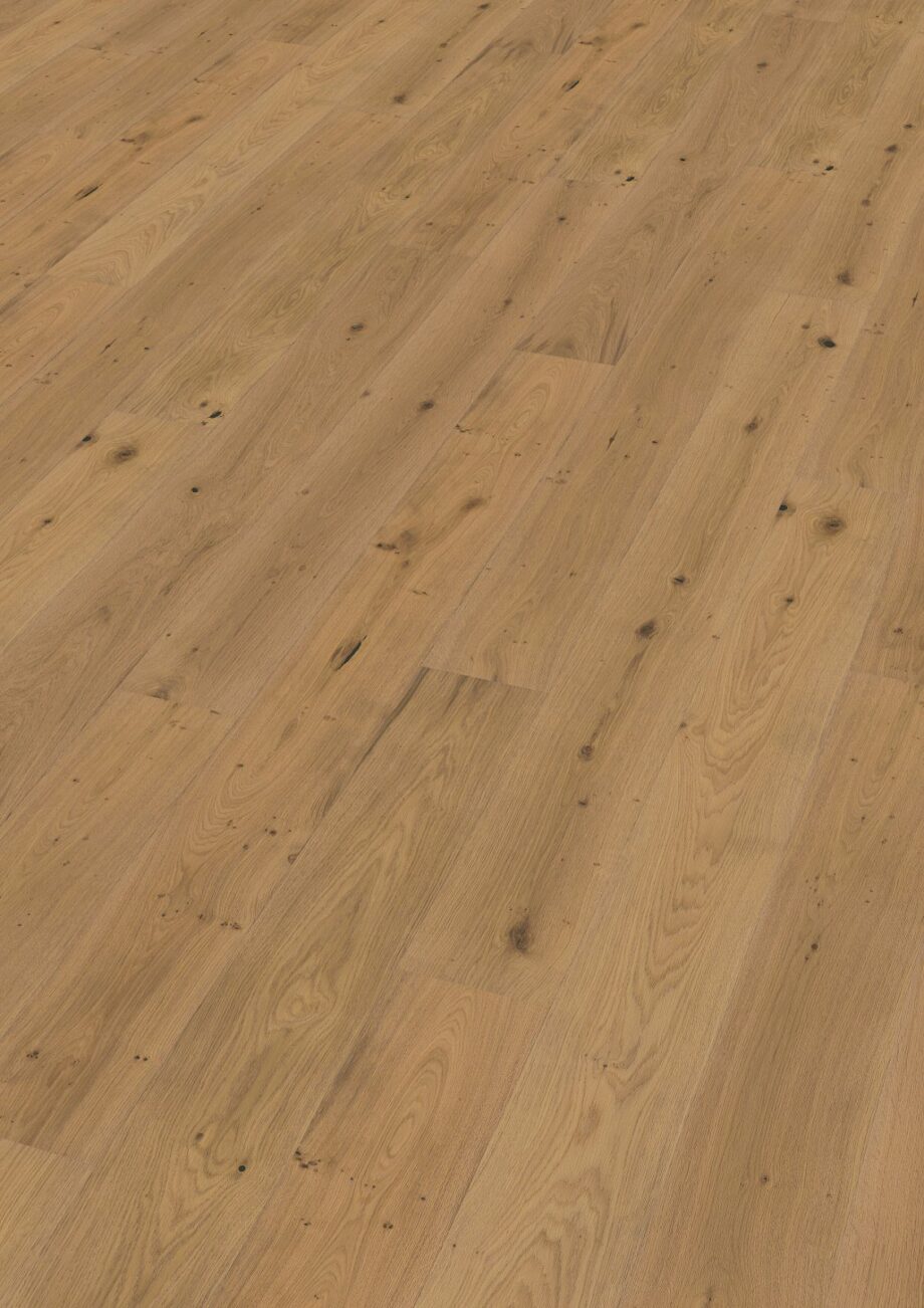 Oak parquet Thede & Witte Boston, knotty, brushed, light white oiled, 1-strip, 1900 x 189 x 15 mm
