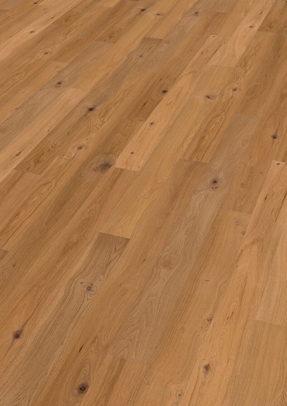 Oak parquet Thede & Witte Boston, rustic knotty, brushed, oiled, 1-strip, 1860 x 148 x 15 mm