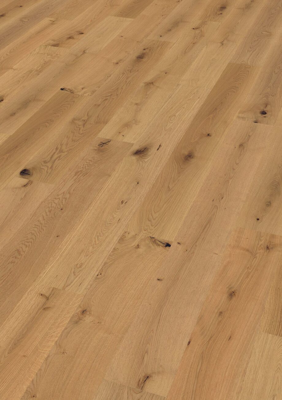 Oak parquet Thede & Witte Boston, knotty, brushed, oiled, 1-strip, 2200 x 220 x 15 mm