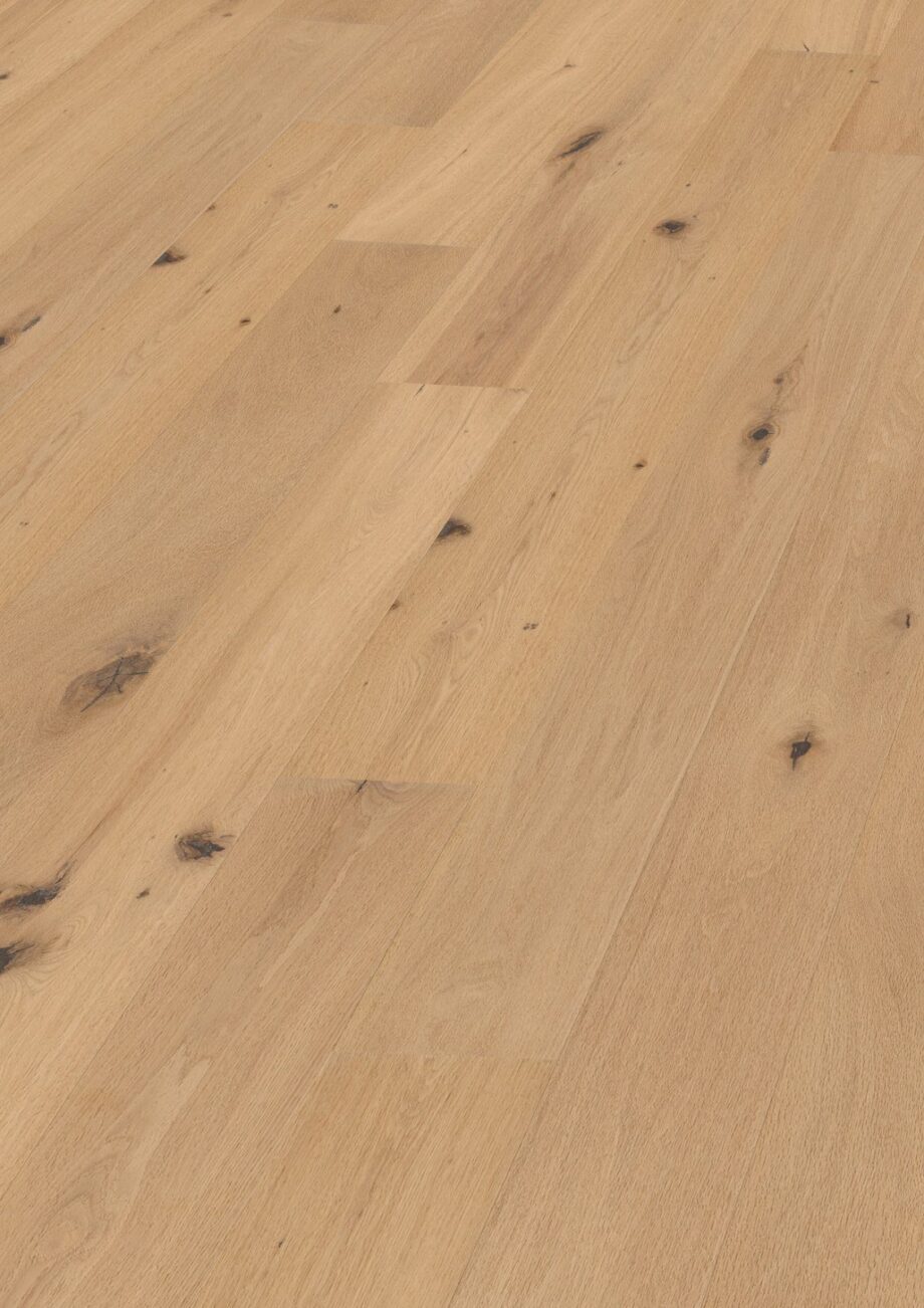 Oak parquet Thede & Witte Boston, rustic knotty, brushed, oiled, rough appearance, 1-strip, 1900 x 189 x 14 mm