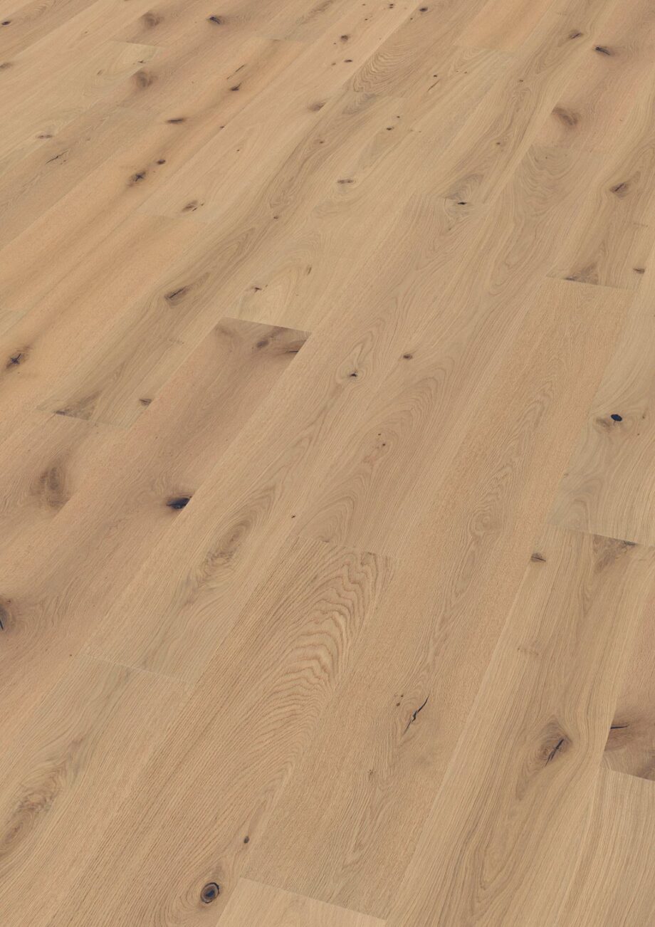 Oak parquet Thede & Witte Boston, knotty, brushed, oiled, rough appearance, 1-strip, 2200 x 220 x 15 mm