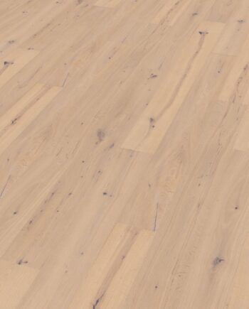 Oak parquet Thede & Witte Boston, knotty, brushed, white matt lacquered, 1-strip, 1900 x 189 x 15 mm