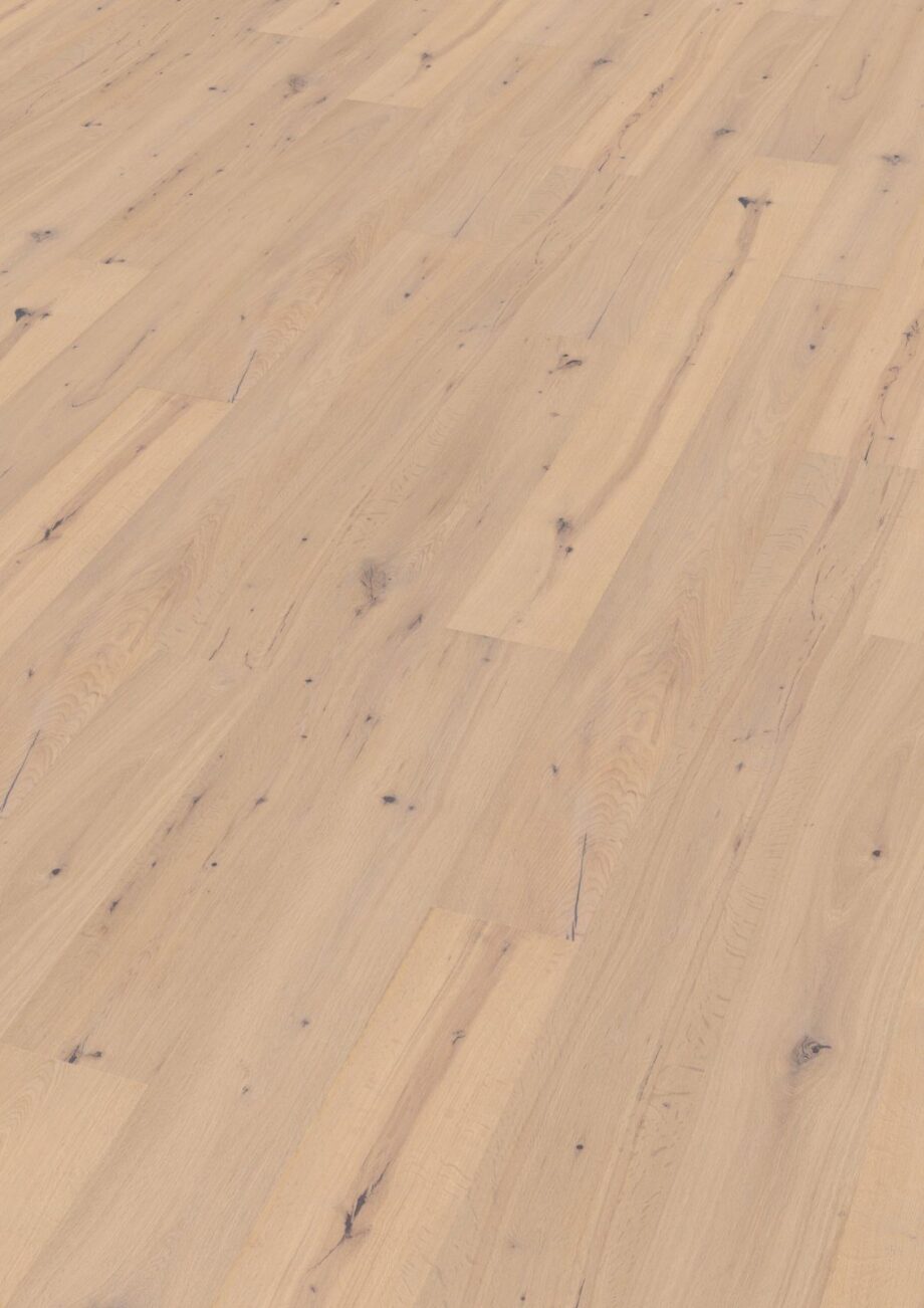 Oak parquet Thede & Witte Boston, knotty, brushed, white matt lacquered, 1-strip, 1900 x 189 x 15 mm Oak parquet Thede & Witte Boston, knotty, brushed, white matt lacquered, 1-strip, 1900 x 189 x 15 mm
