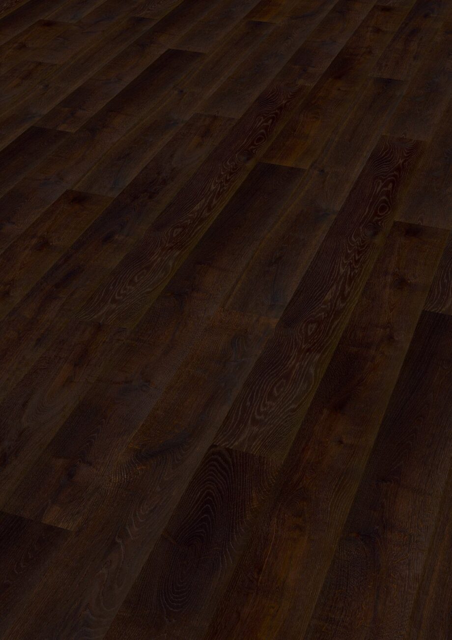 Oak parquet Thede & Witte Boston, knotty, deep smoked, brushed, oiled, 1-strip, 1900 x 189 x 15 mm