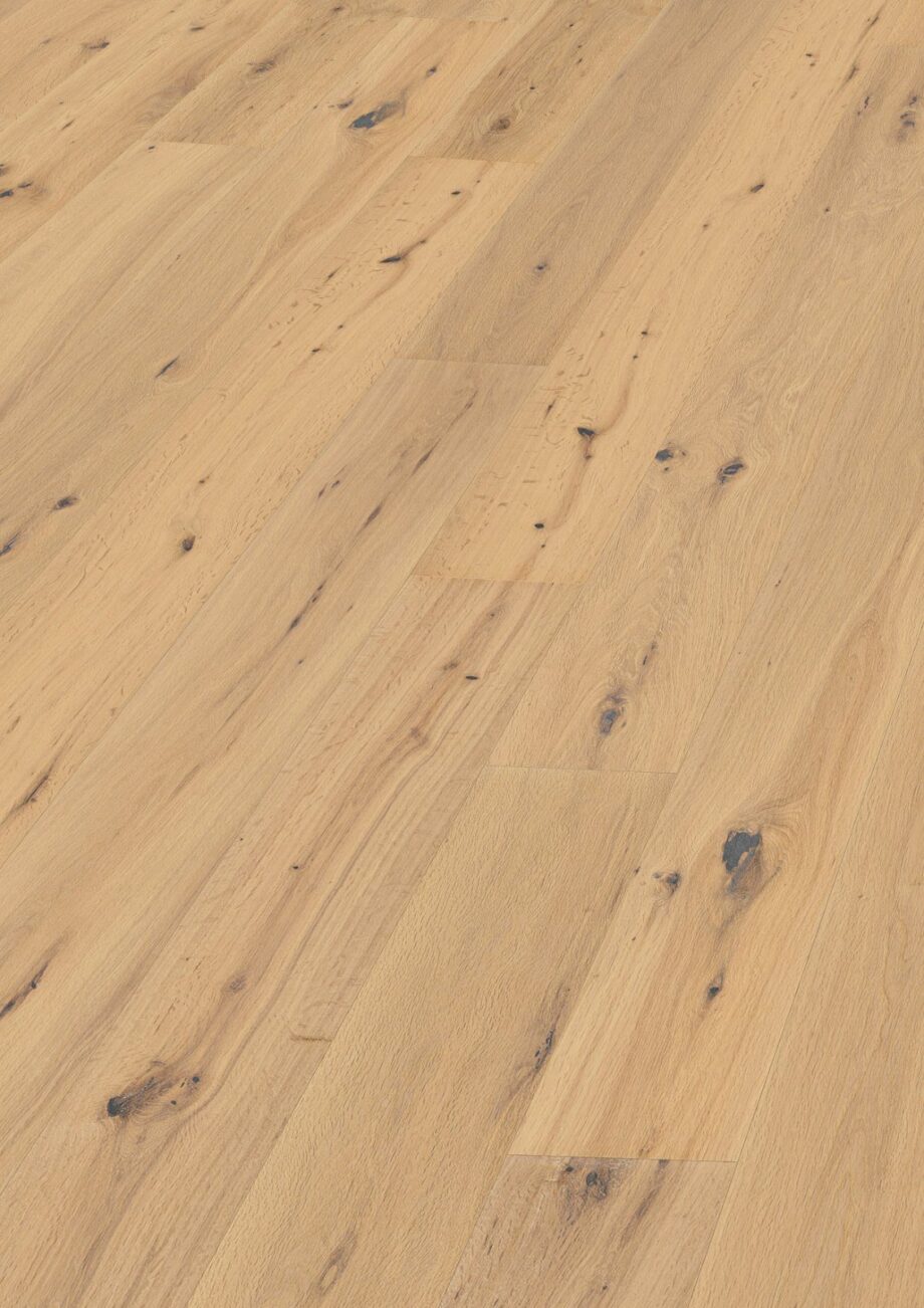 Oak parquet Thede & Witte Boston, knotty, handscraped, oiled, rough appearance, 1-strip, 1900 x 189 x 15 mm