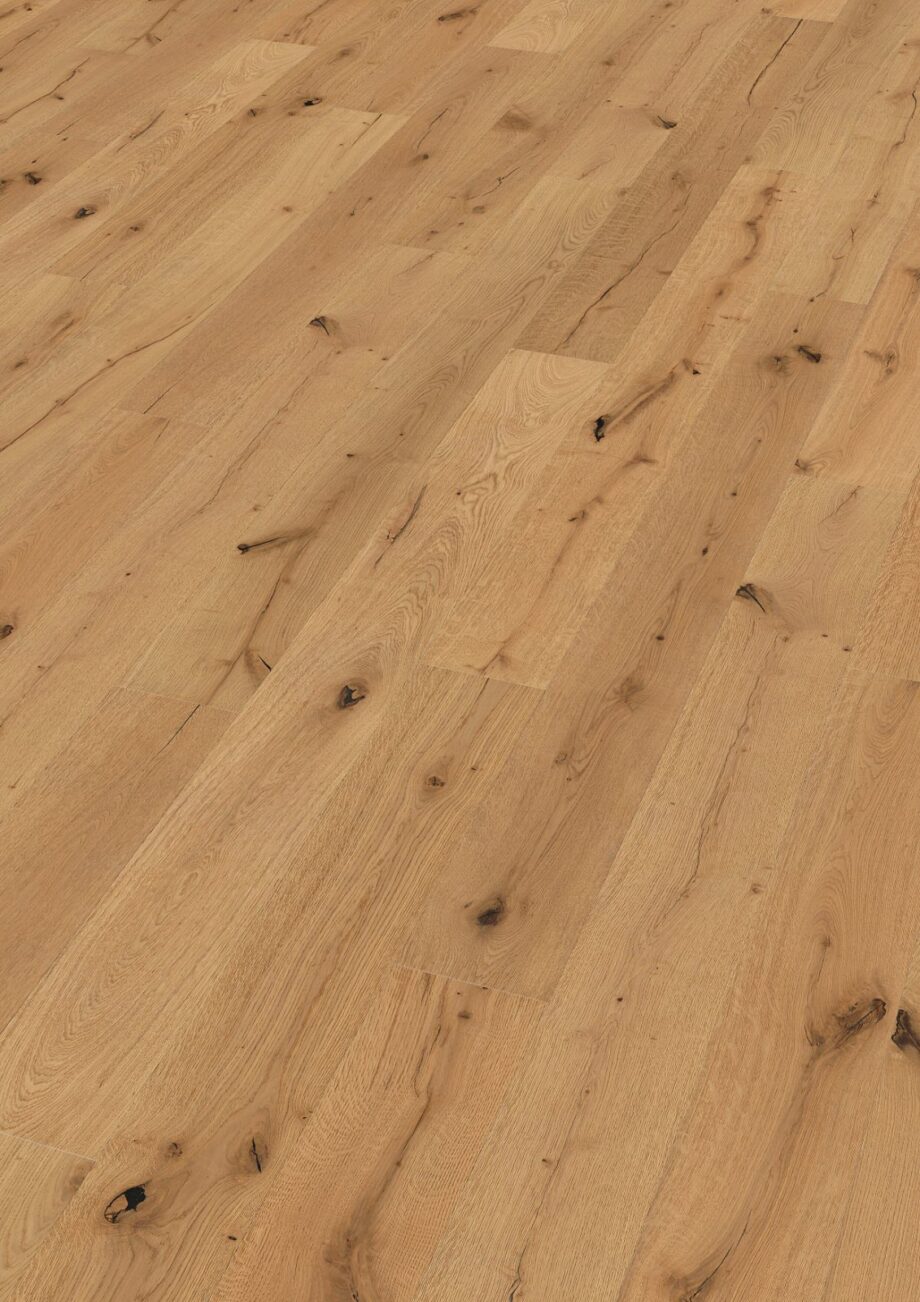 Oak parquet Thede & Witte Boston, markant knotty, brushed, oiled, 1-strip, 1900 x 189 x 15 mm