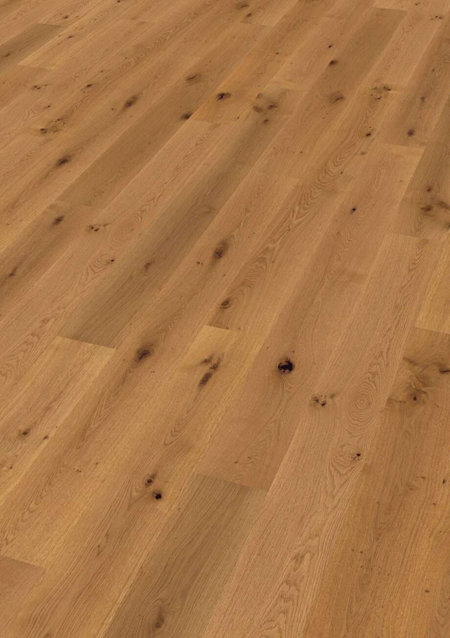 Oak parquet Thede & Witte Boston, rustic knotty, brushed, matt lacquered, 1-strip, 1900 x 189 x 14 mm