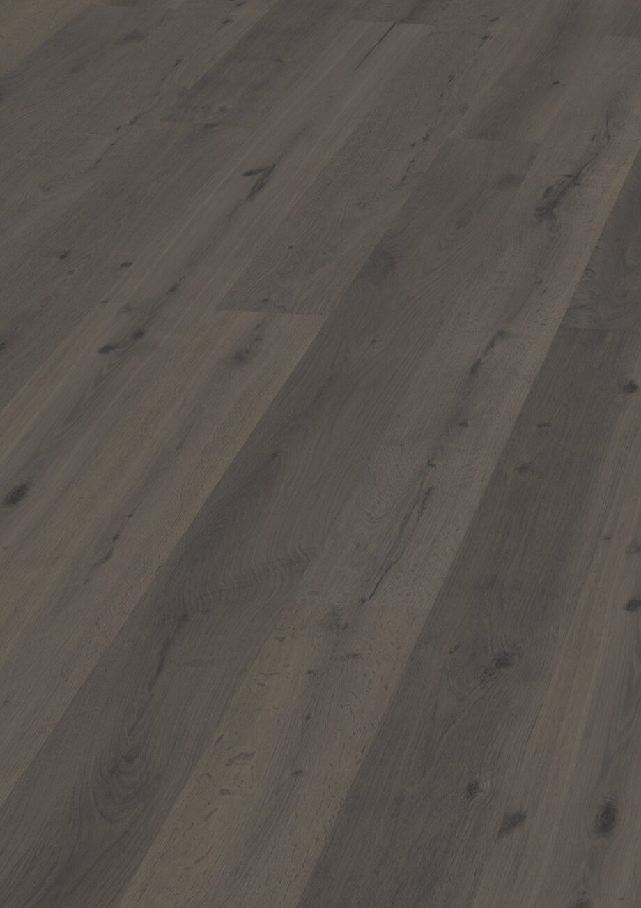 Oak parquet Thede & Witte Boston, rustic knotty, brushed, grey oiled, 1-strip, 1900 x 189 x 15 mm