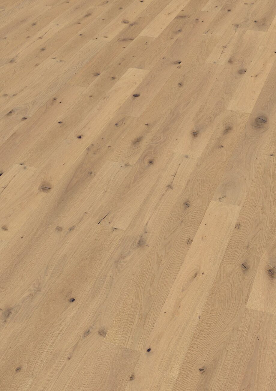 Oak parquet Thede & Witte Boston S, knotty, brushed, oiled, rough appearance, 1-strip, 1860 x 148 x 10 mm