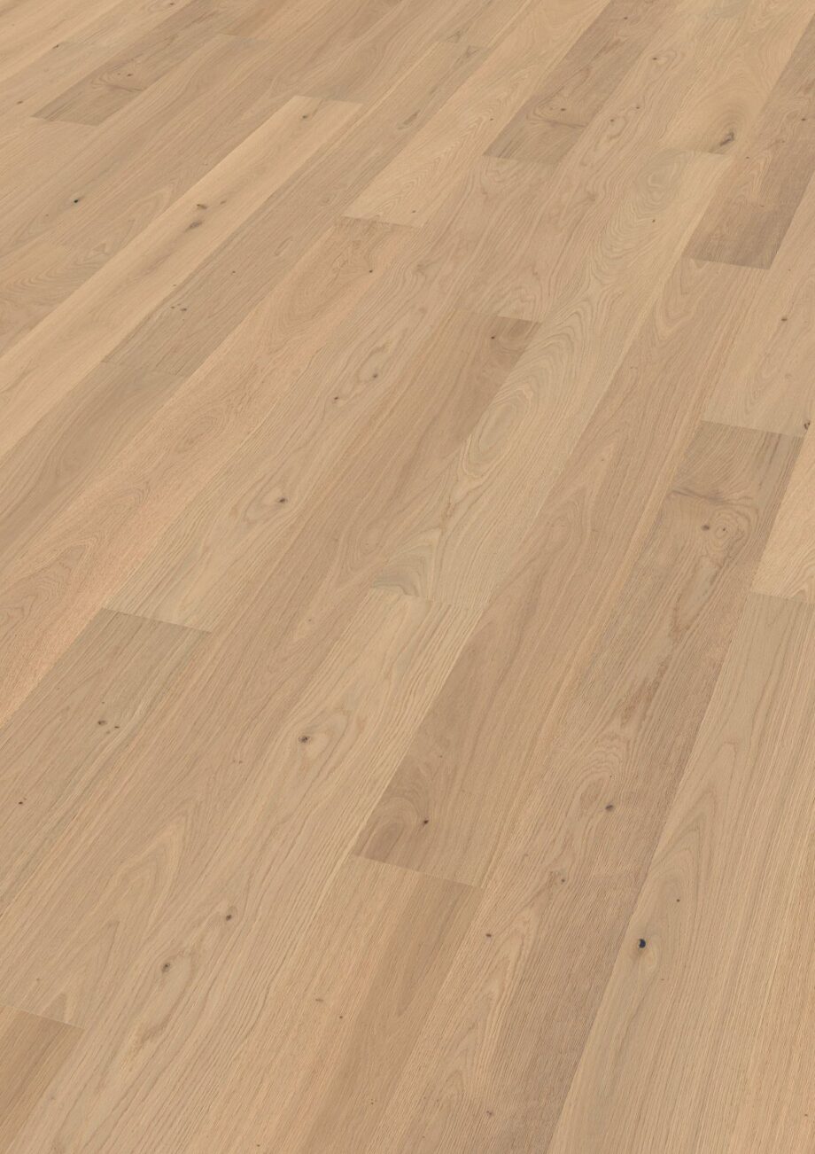 Oak parquet Thede & Witte Boston, slightly knotty, brushed, oiled, rough appearance, 1-strip, 1900 x 189 x 15 mm