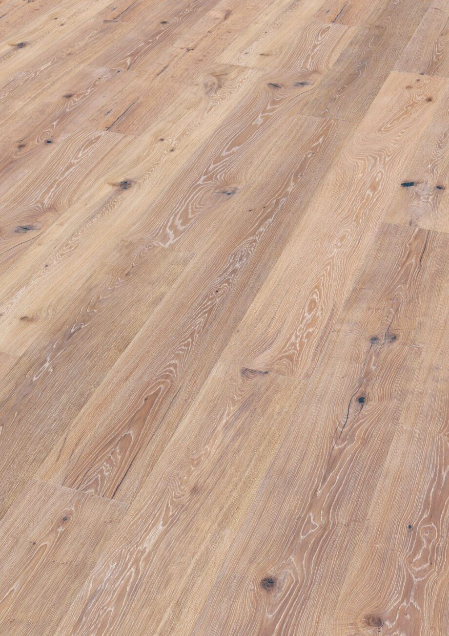 Oak parquet Thede & Witte Boston XL, Whitewash, white oiled, 1-strip, 2200 x 260 x 15 mm