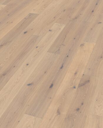 Oak parquet Thede & Witte Euro, rustic knotty, brushed, white oiled, 1-strip, 2230 x 194 x 14 mm