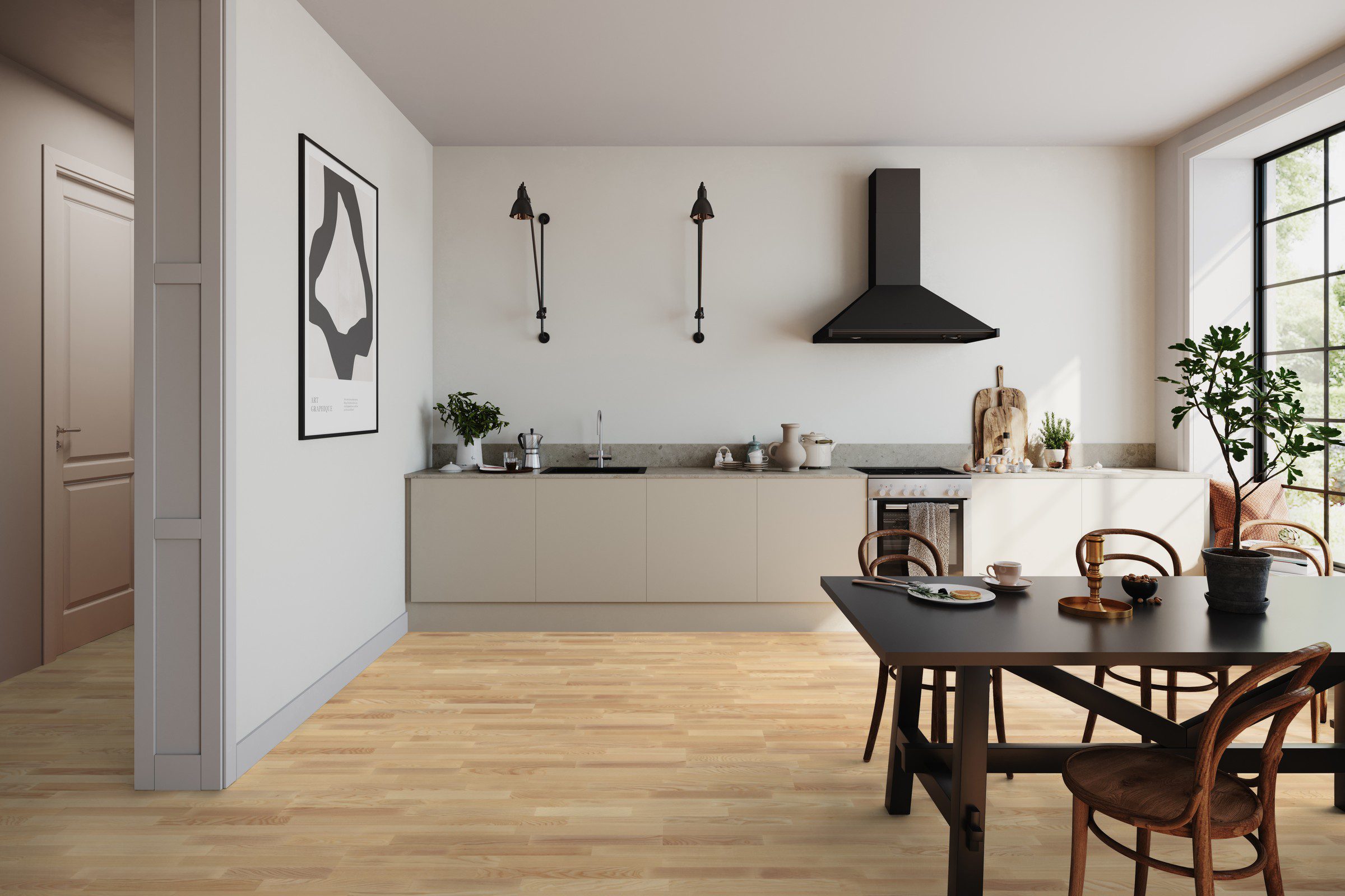 Parquet Tarkett, Pure, Ash Nature TreS, 3-strip, Proteco Natura mat lacquer – 2