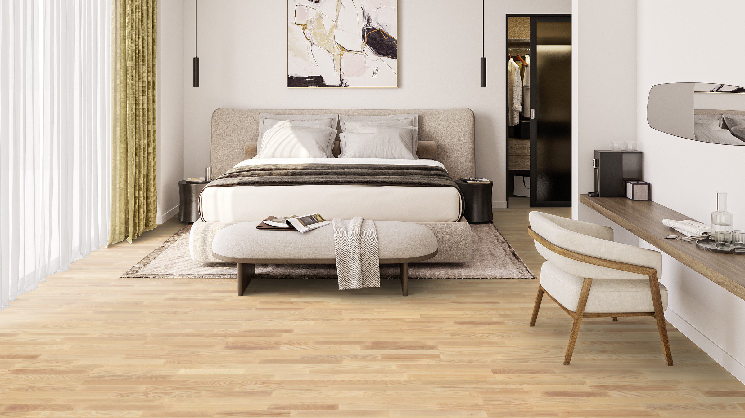 Parquet Tarkett, Pure, Ash Nature TreS, 3-strip, Proteco Natura mat lacquer – 3