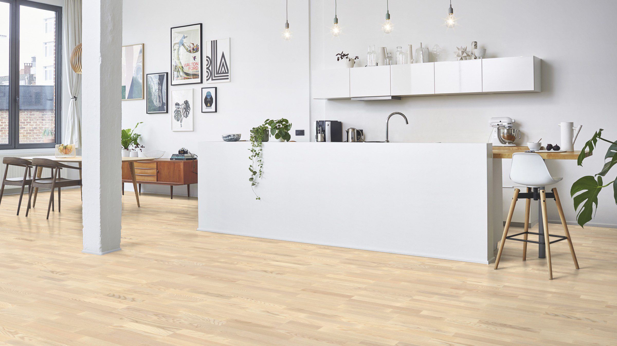Parquet Tarkett, Shade, Ash Linen White TreS, 3-strip, stained, Proteco Natura mat lacquer – 2
