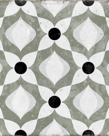 Patterned encaustic-look porcelain floor tile Dune Atlantique Nantes Olive, 20x20 cm, 9 mm, Soft&Safe, R10