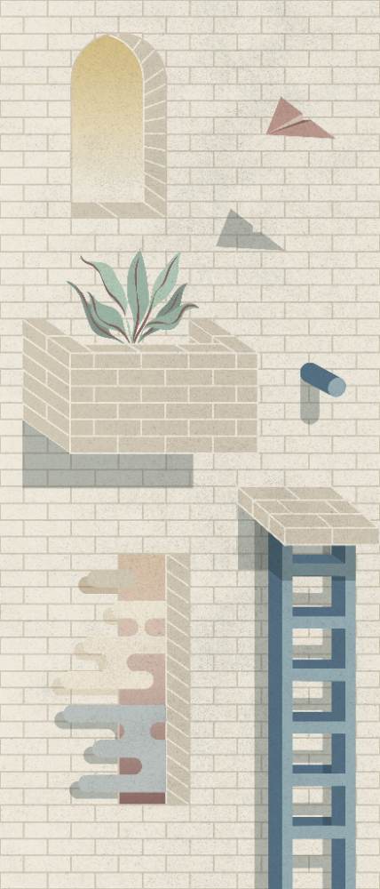 Patterned large porcelain decor slab ABK Wide&Style Bricklane B, 120x280 cm, 6 mm, matt