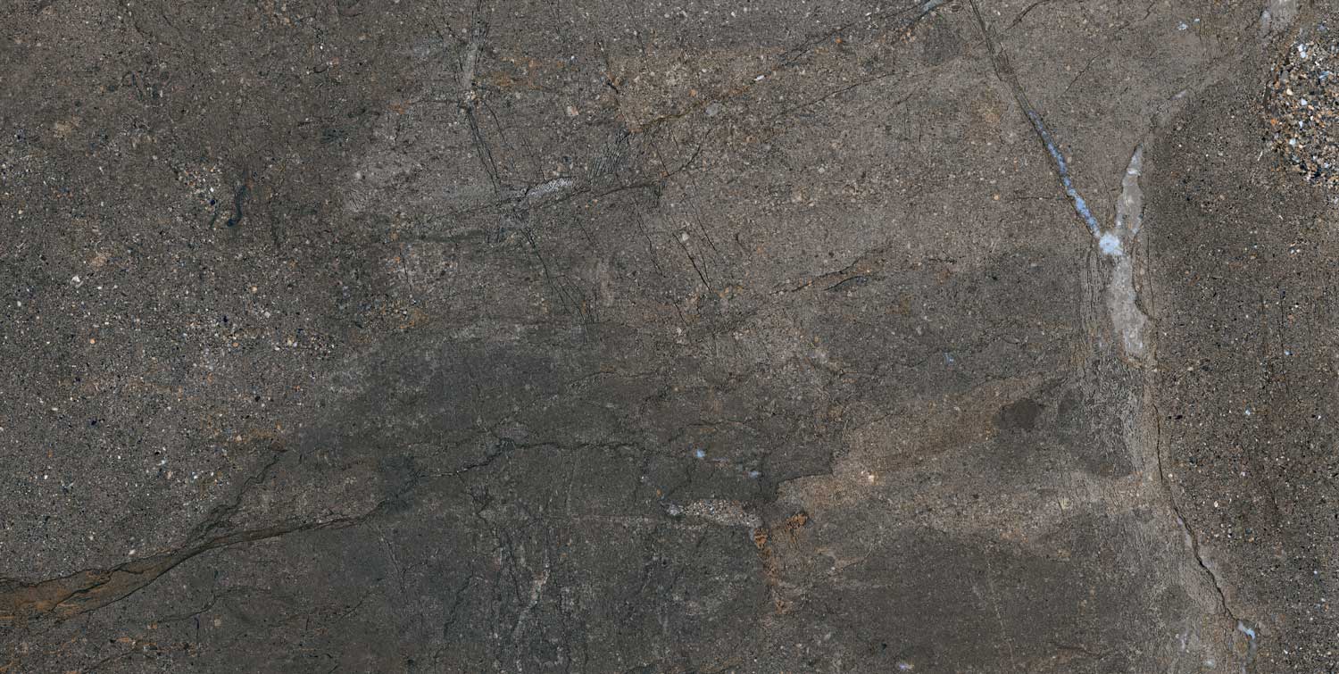 Stone-effect matt porcelain floor tile Tau Mainstone Graphite, 75x150 cm, 10.5 mm, graphite grey, R10, rectified