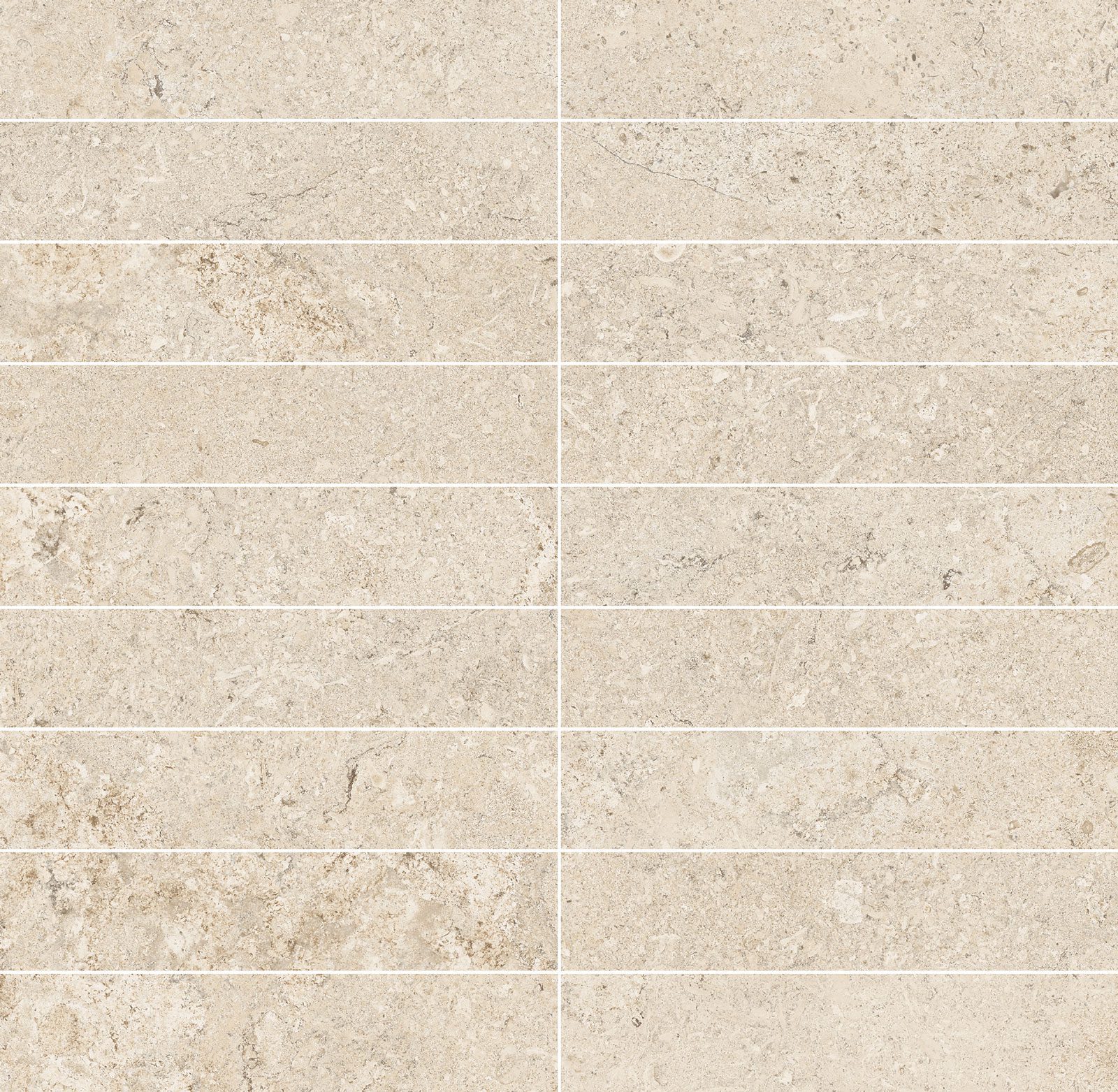 Stone-effect porcelain mosaic tile Tau Dorset Linen 3x15, 30x30 cm, linen beige