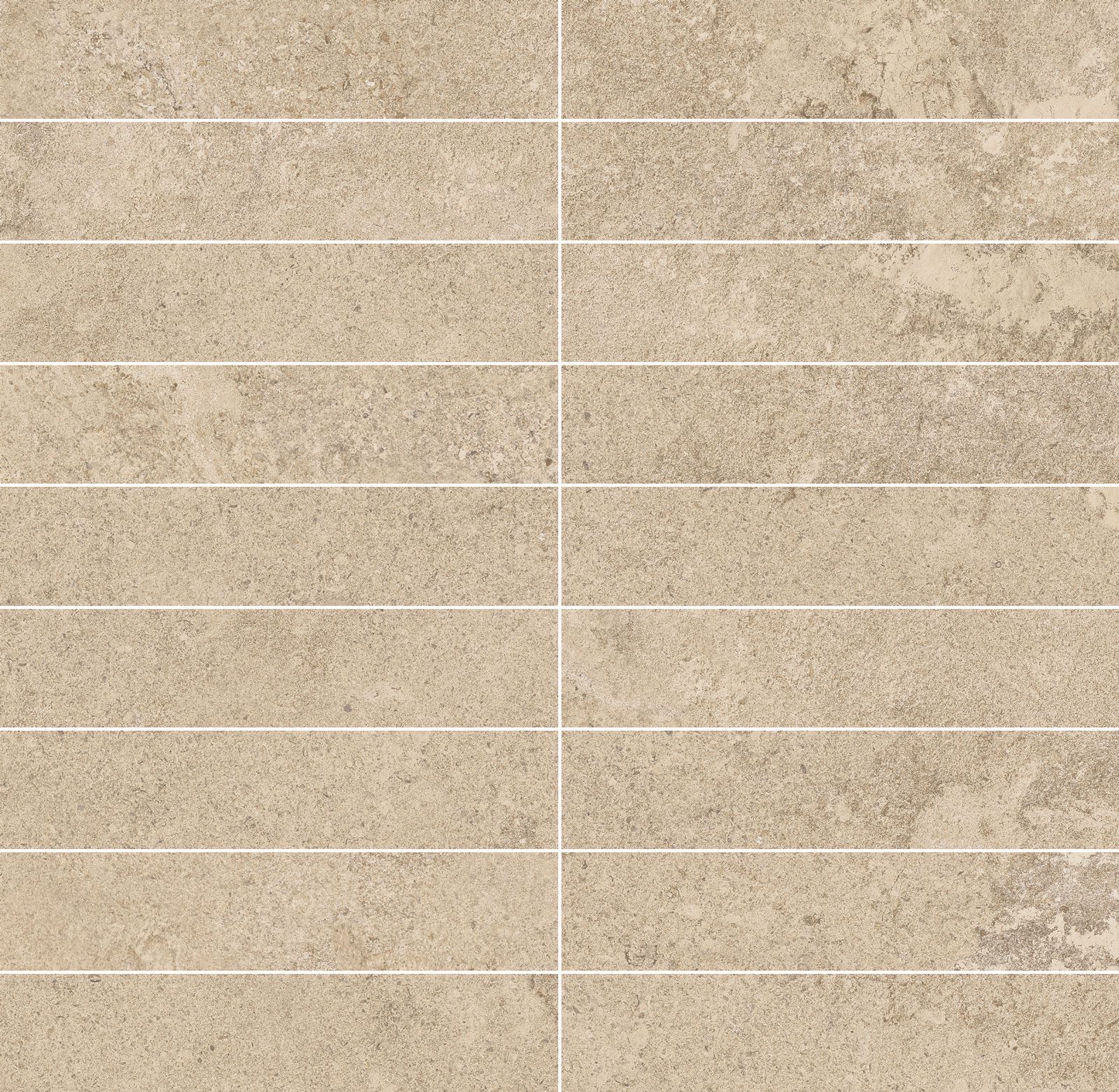 Stone-effect porcelain mosaic tile Tau Dorset Sand 3x15, 30x30 cm, sand beige